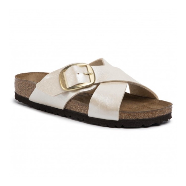 Birkenstock Siena Big Buckle ciabatta donna Birko Flor graceful pearl white narrow fit Art. 1016099