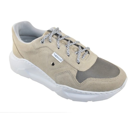 Hergos sneaker donna mod. H7301 camoscio e tela con lacci plantare estraibile beige