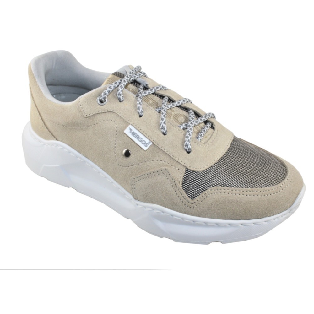 Hergos sneaker donna mod. H7301 camoscio e tela con lacci plantare estraibile beige