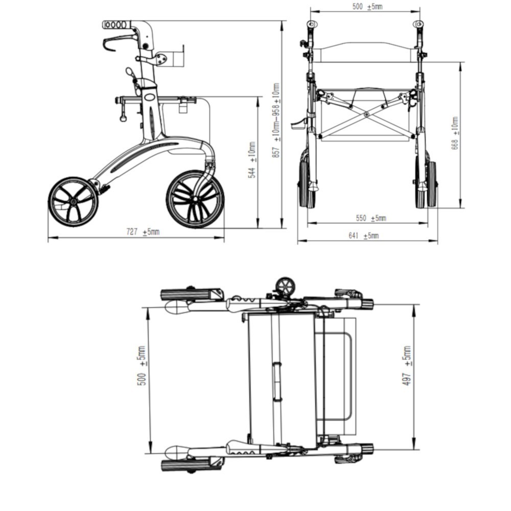 Deambulatore DAYTONA rollator struttura in carbonio solo 7kg pieghevole con freni