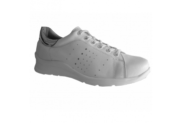 Ecosanit Mod. Bolt sneaker comoda donna forata pelle bianco argento predisposta lacci