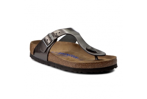 Birkenstock Gizeh pelle naturale infradito donna metallic antracite regular fit Art.1003676