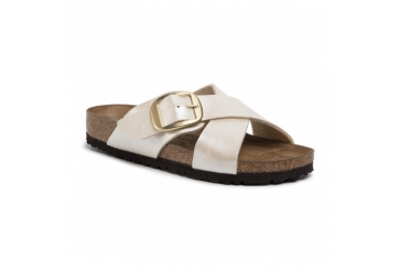 Birkenstock Siena Big Buckle ciabatta donna Birko Flor graceful pearl white narrow fit Art. 1016099