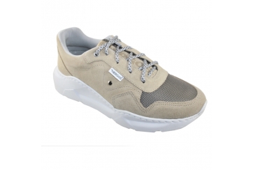 Hergos sneaker donna mod. H7301 camoscio e tela con lacci plantare estraibile beige