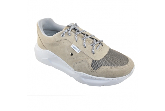 Hergos sneaker donna mod. H7301 camoscio e tela con lacci plantare estraibile beige